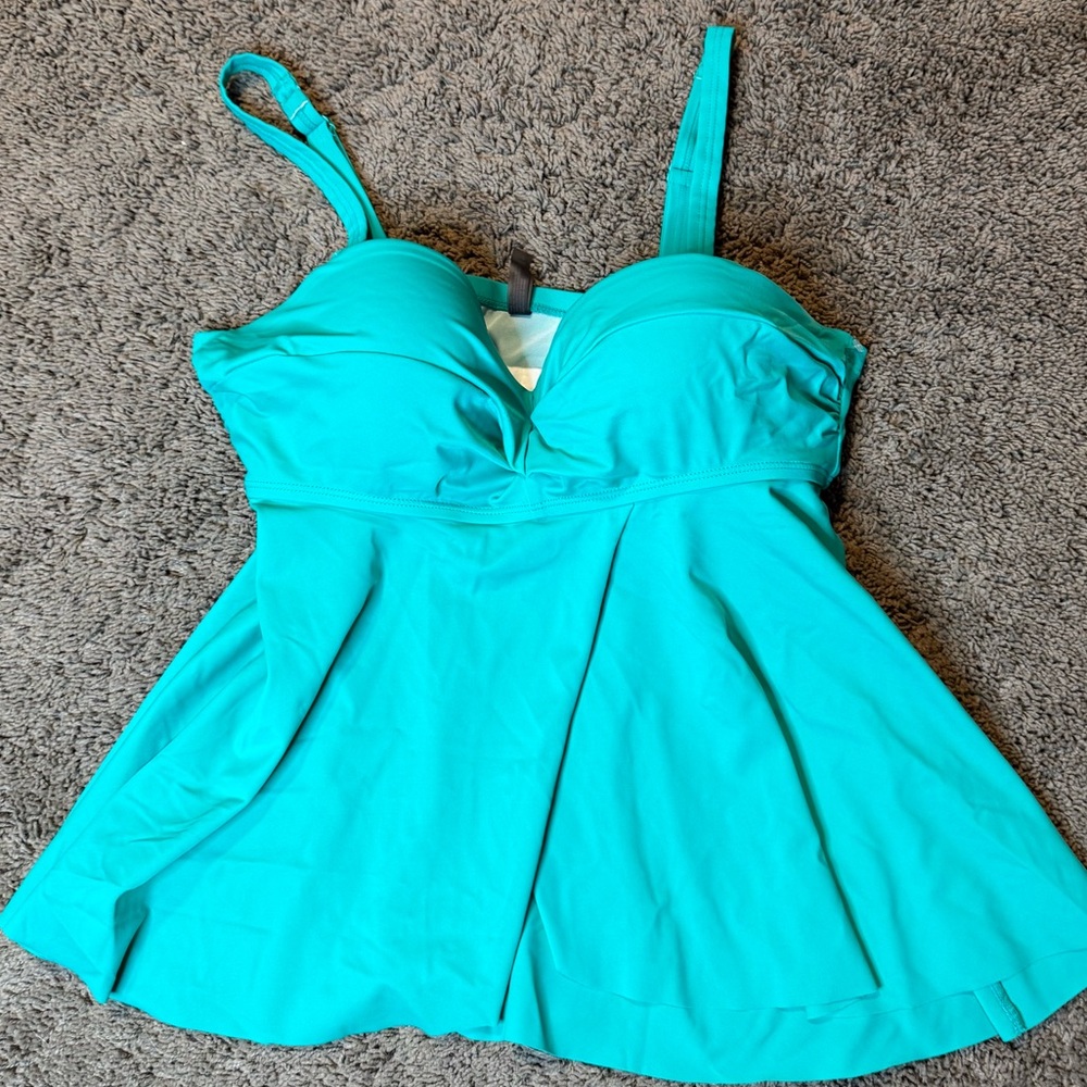 Green Blue Teal Bikini w/Sweetheart Neckline Split Skirted Bottom XL/1X A115